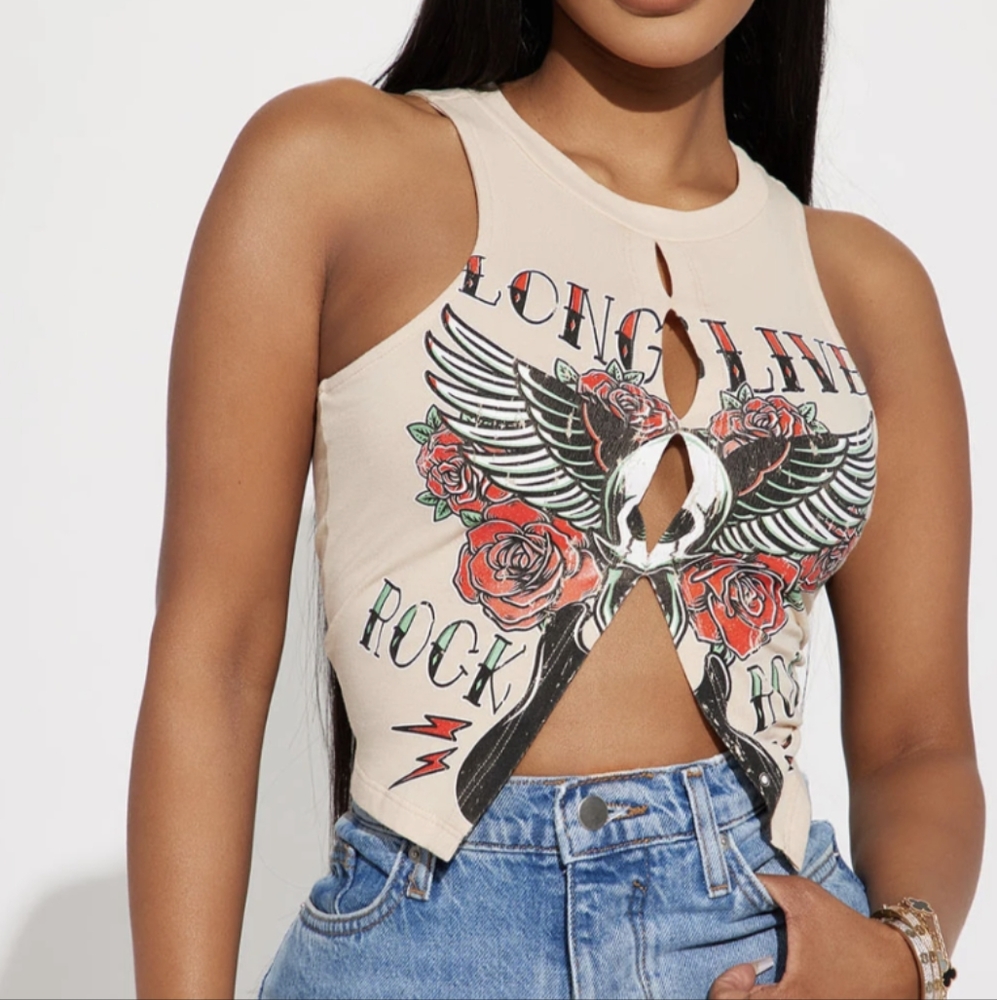 "Long live rock and roll" cropped tank (L) UNISEX!